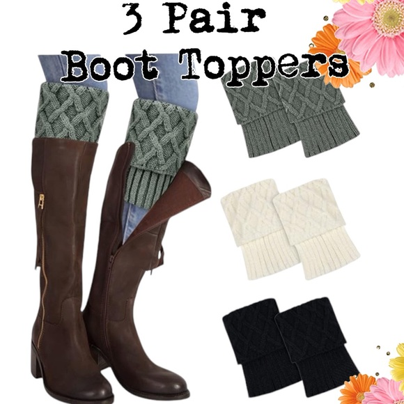 🌸3 Pair Knit Boot Toppers/Warmer - Picture 1 of 6